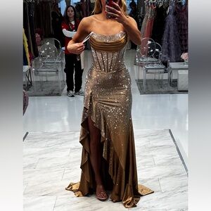 Sherri Hill style number 56992 nude/silver prom dress